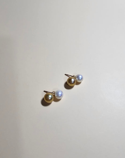 Dual Tone South Sea Pearl Earrings (White & Gold)