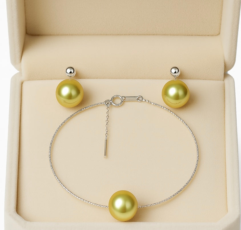 Green South Sea Pearl Jewelry Set – Earrings & Bracelet