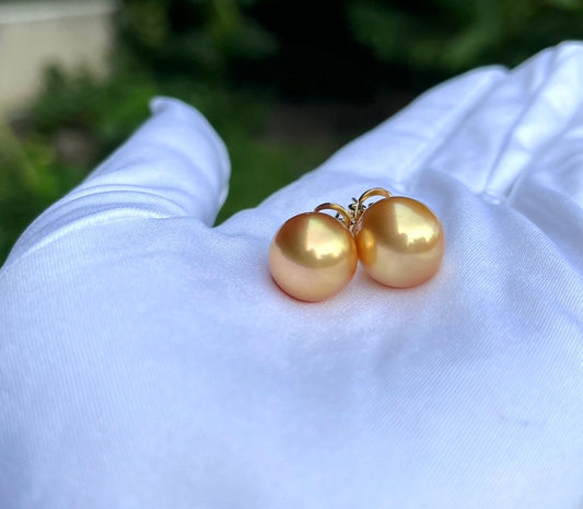 13mm 18K Gold Golden South Sea Pearl &Stud Earrings