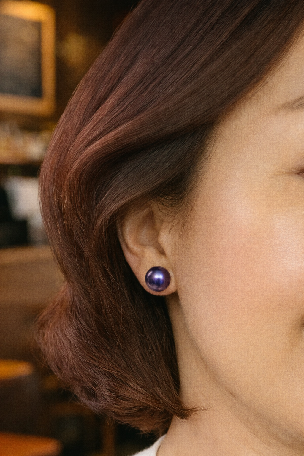 13mm Purple Edison Pearl Earrings in 18K Gold