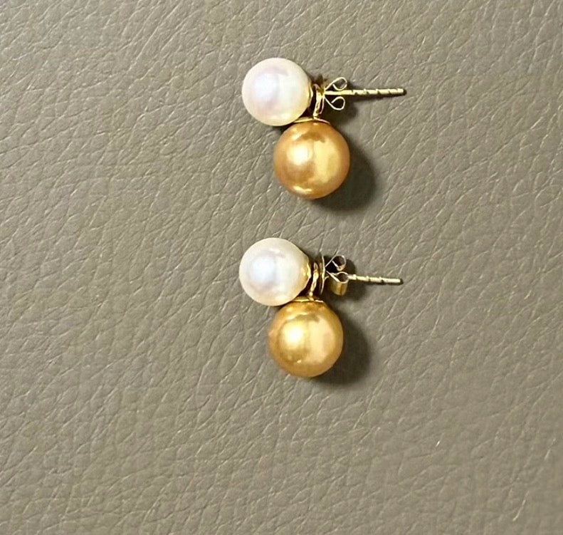 Dual Tone South Sea Pearl Earrings (White & Gold)
