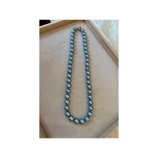 9mm Ocean Blue Akoya Pearl Necklace – 14K Gold Clasp | Éclat Doré Signature