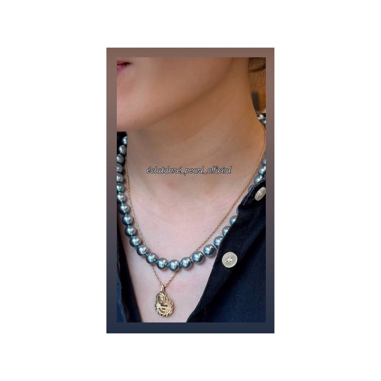 9mm Ocean Blue Akoya Pearl Necklace – 14K Gold Clasp | Éclat Doré Signature