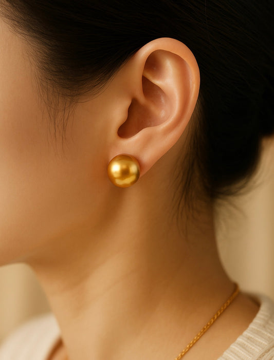 13mm 18K Gold Golden South Sea Pearl &Stud Earrings