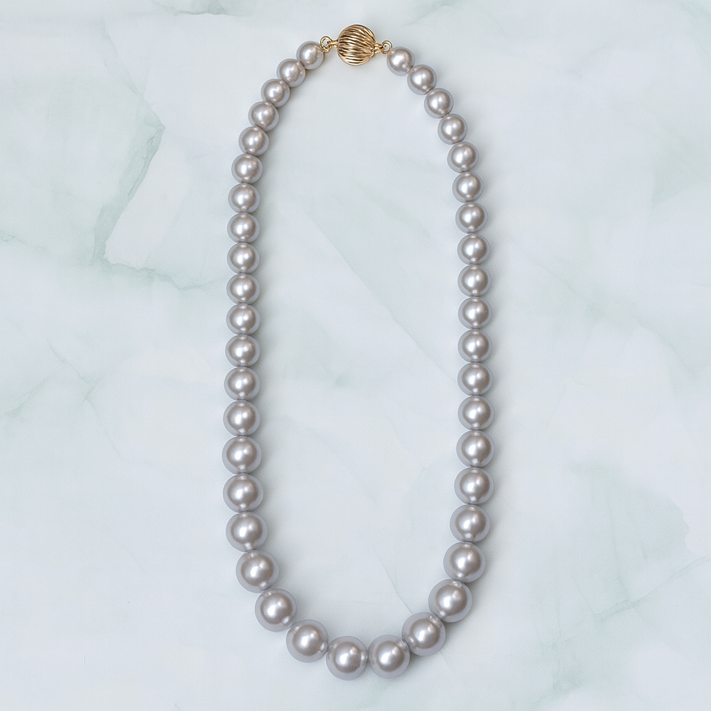 Silver Gray Freshwater Pearl Necklace 7–8mm | 14K Gold Clasp