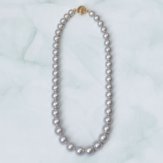 Silver Gray Freshwater Pearl Necklace 7–8mm | 14K Gold Clasp