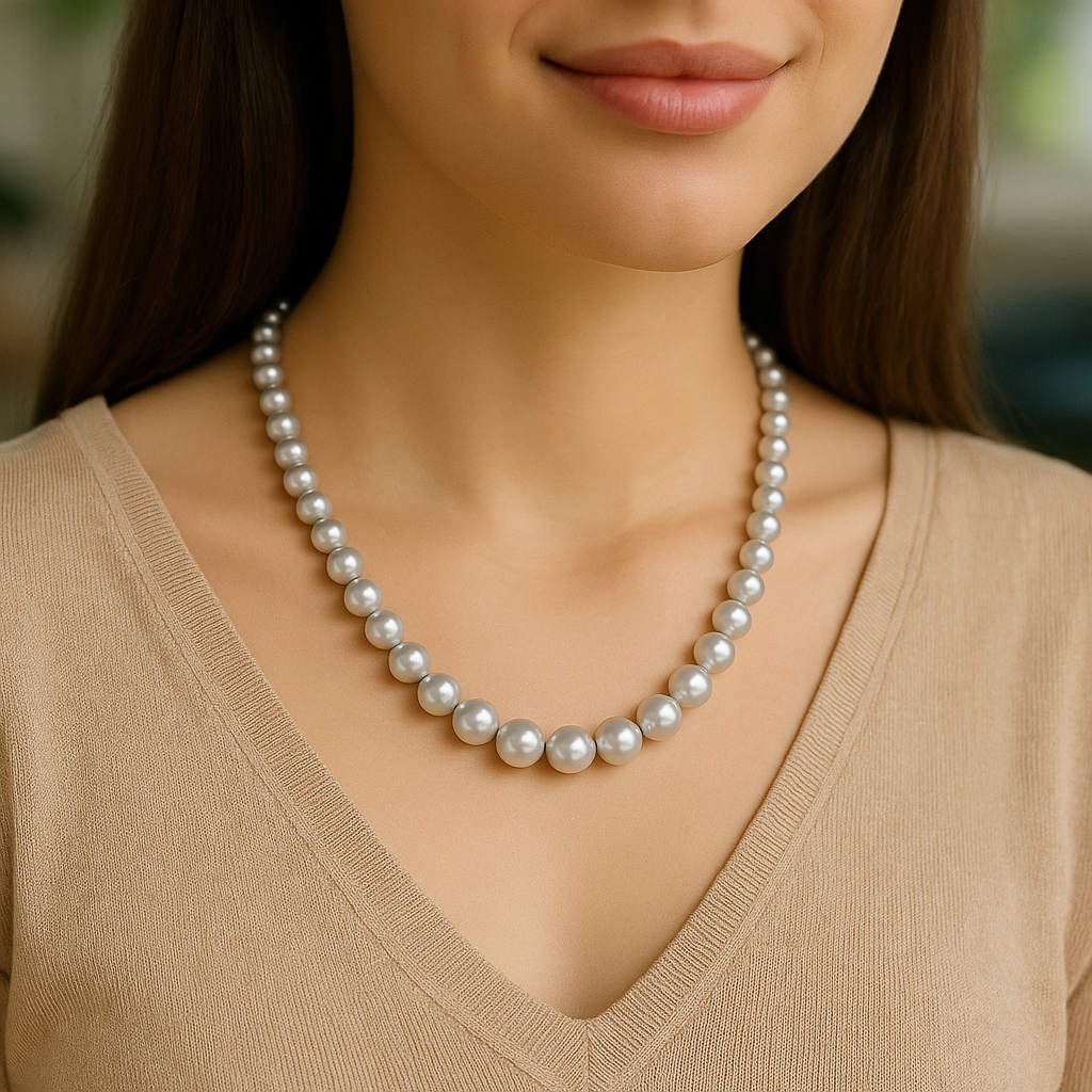 Silver Gray Freshwater Pearl Necklace 7–8mm | 14K Gold Clasp